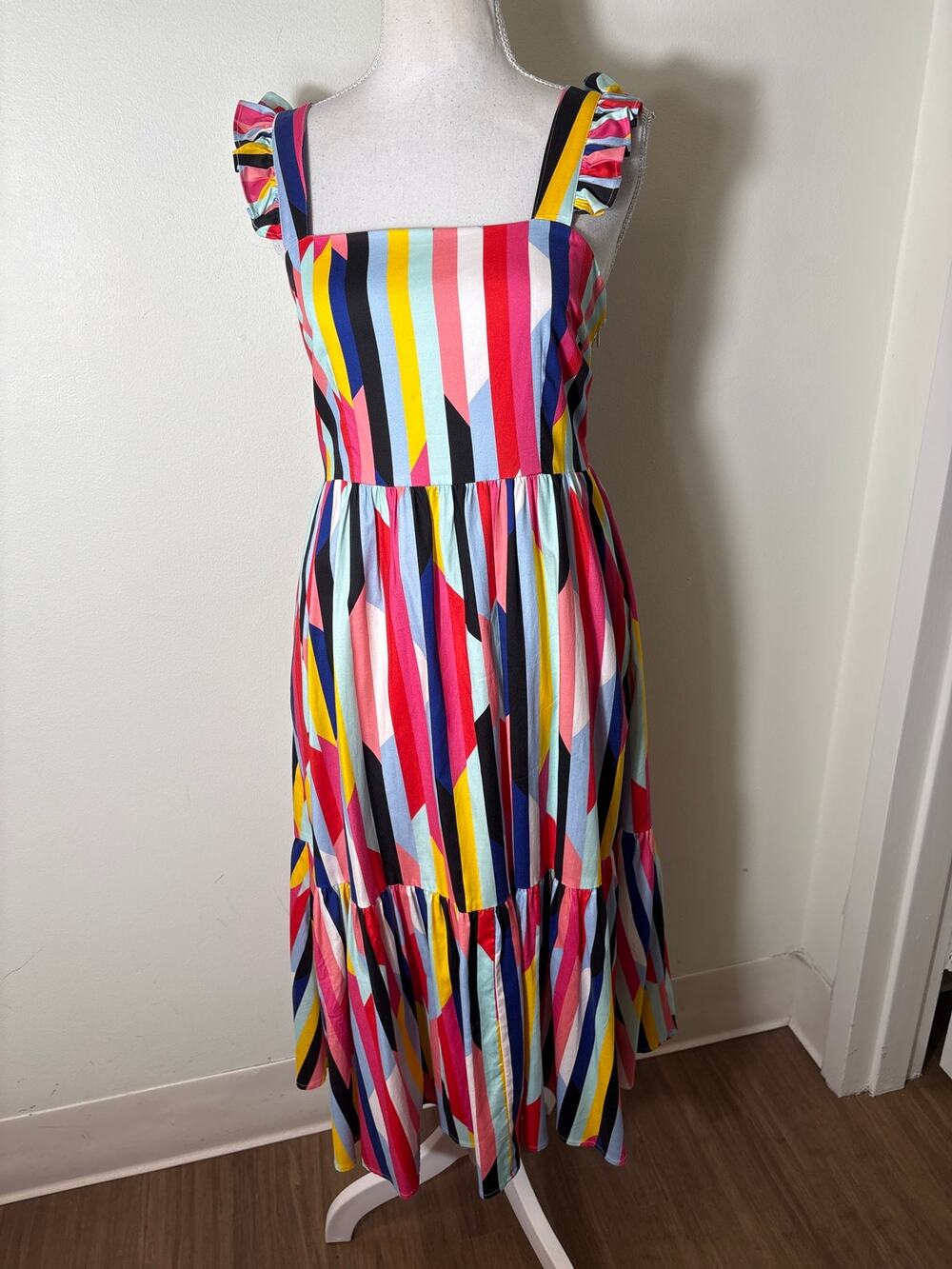 Crosby Multi Color Flutter Ruffle Shoulder Straps Maxi Dress Sz XS